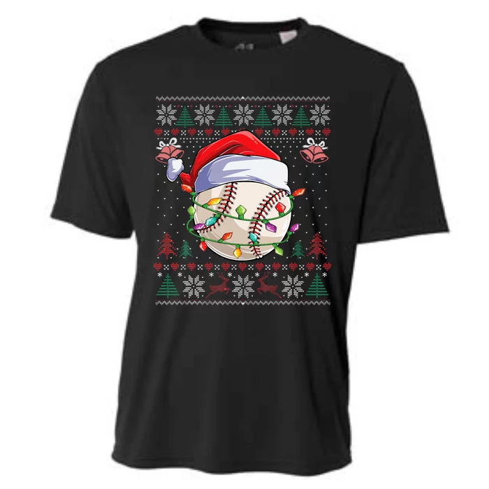 Baseball Christmas Ugly Sweater Funny Santa Sport Kids Cooling Performance Crew T-Shirt