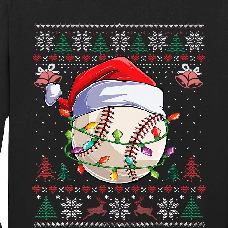 Baseball Christmas Ugly Sweater Funny Santa Sport Kids Tall Long Sleeve T-Shirt