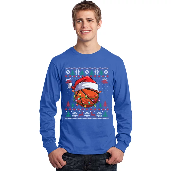 Basketball Christmas Ugly Sweater Funny Santa Sport Gift Long Sleeve Shirt