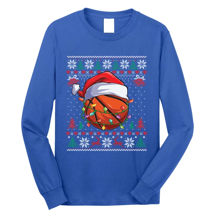 Basketball Christmas Ugly Sweater Funny Santa Sport Gift Long Sleeve Shirt