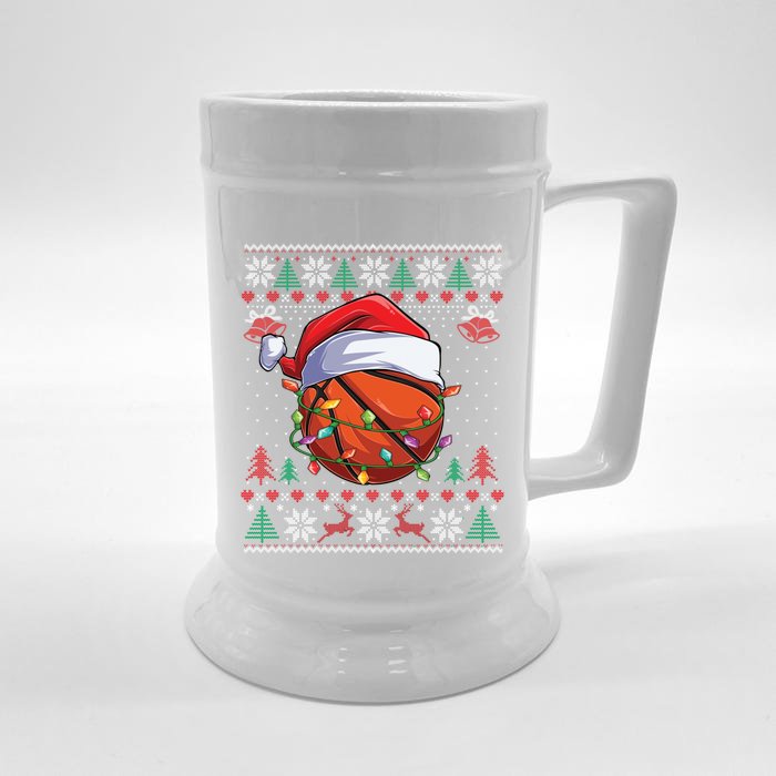 Basketball Christmas Ugly Sweater Funny Santa Sport Gift Front & Back Beer Stein