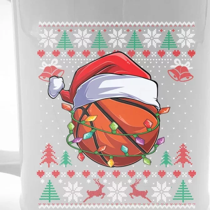 Basketball Christmas Ugly Sweater Funny Santa Sport Gift Front & Back Beer Stein