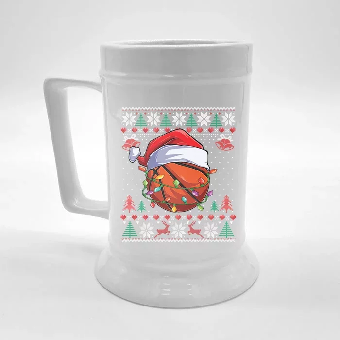 Basketball Christmas Ugly Sweater Funny Santa Sport Gift Front & Back Beer Stein