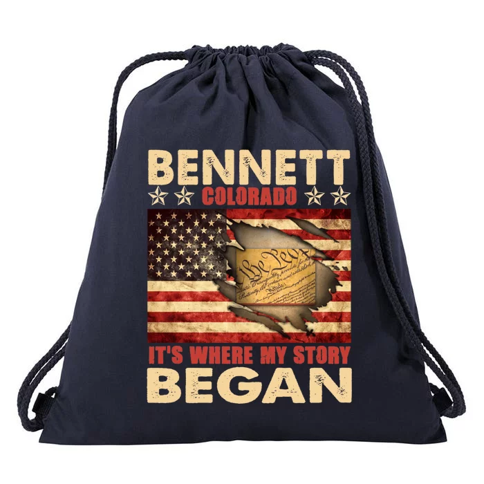 Bennett Colorado Usa Flag Independence Day Gift Drawstring Bag