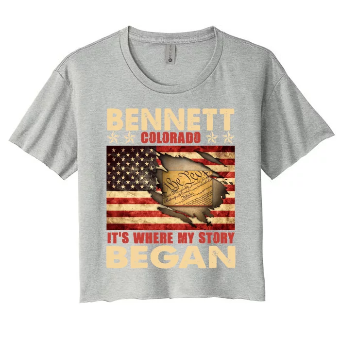 Bennett Colorado Usa Flag Independence Day Gift Women's Crop Top Tee