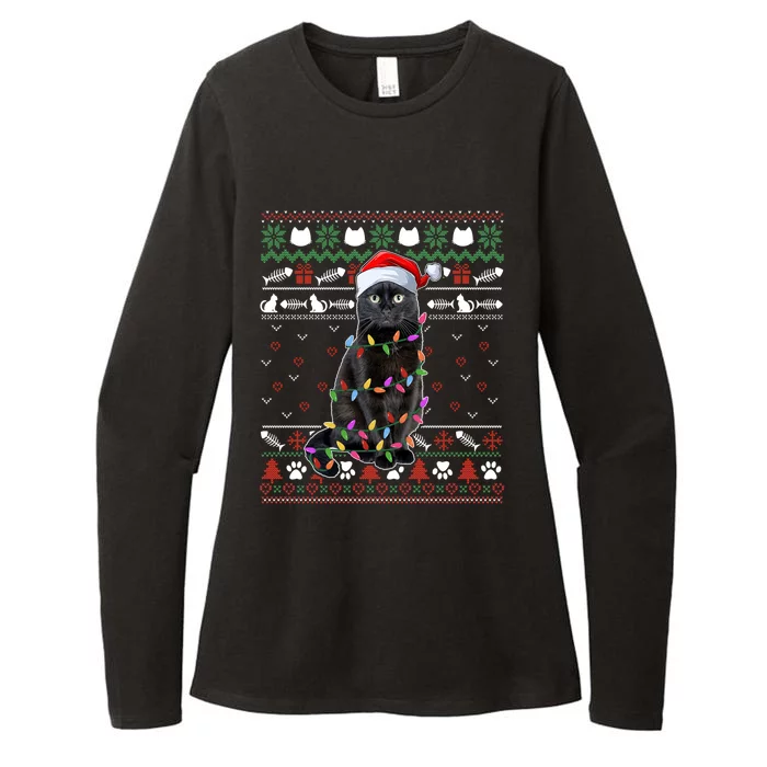 Black Cat Ugly Christmas Sweater Cats Lover Gift Womens CVC Long Sleeve Shirt