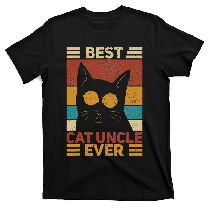 Best Cat Uncle Ever  Cat Lover Black Cat Themed Funny Cat T-Shirt