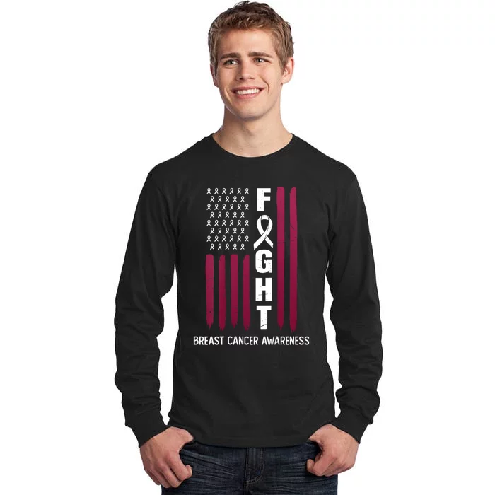 Breast Cancer Usa Flag Tall Long Sleeve T-Shirt