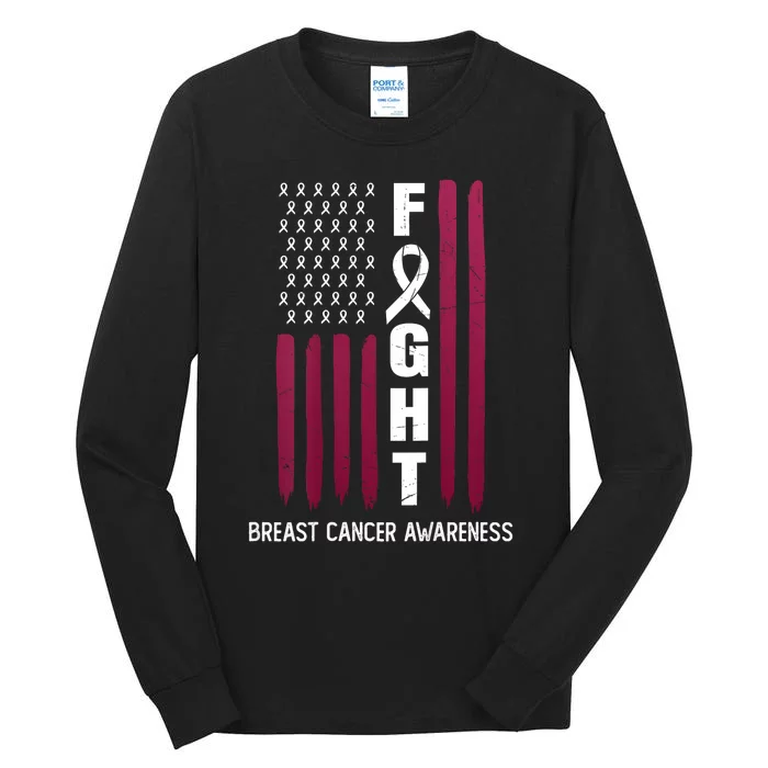 Breast Cancer Usa Flag Tall Long Sleeve T-Shirt