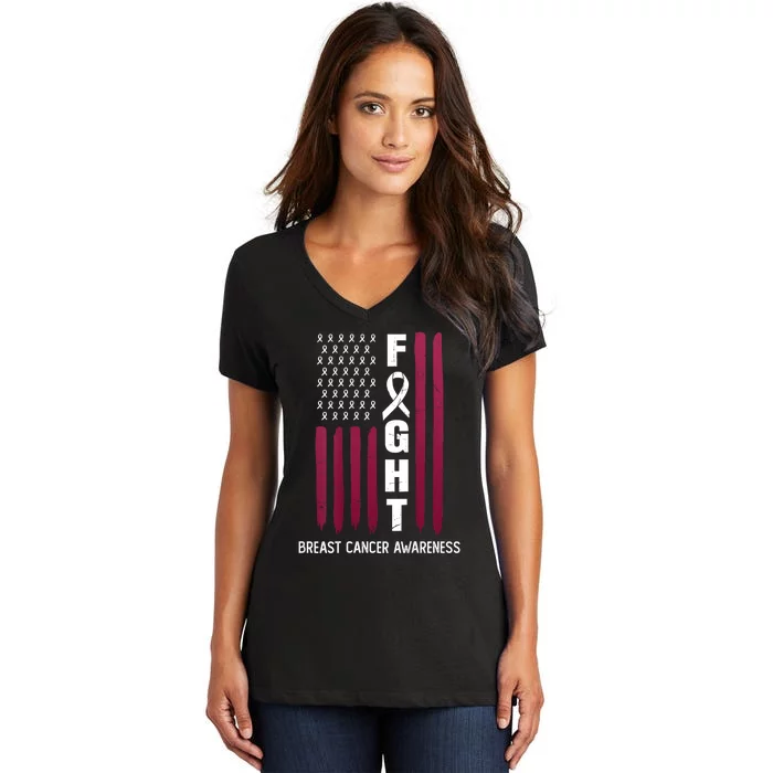 Breast Cancer Usa Flag Women's V-Neck T-Shirt