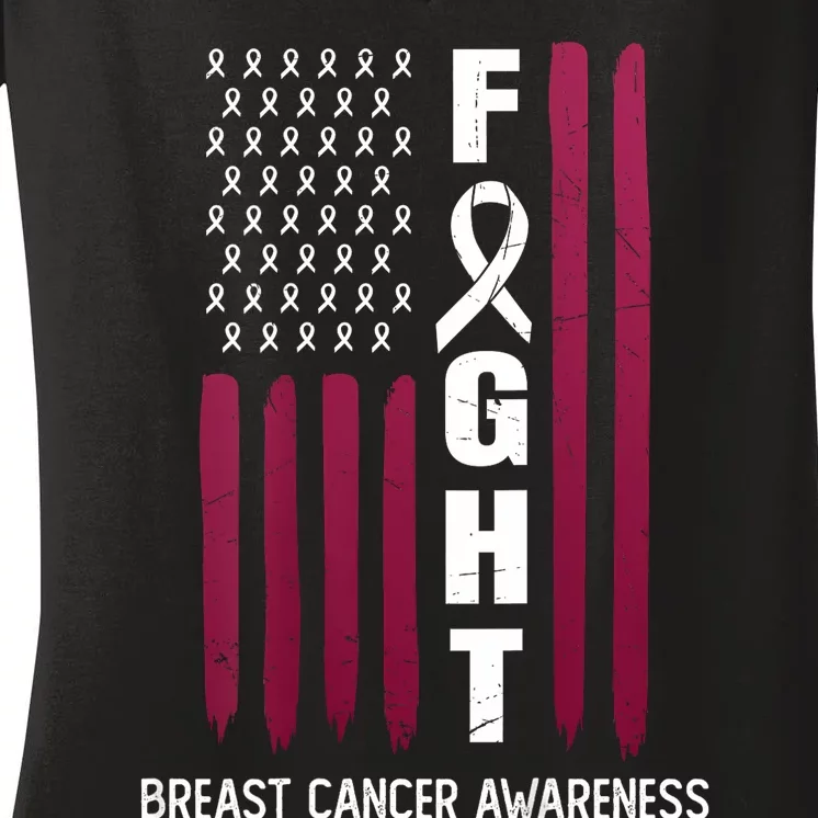 Breast Cancer Usa Flag Women's V-Neck T-Shirt