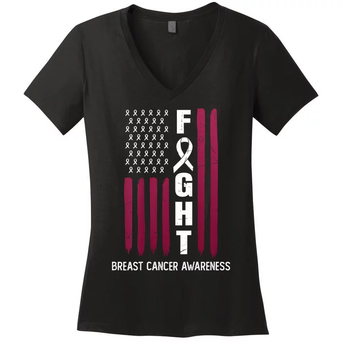 Breast Cancer Usa Flag Women's V-Neck T-Shirt