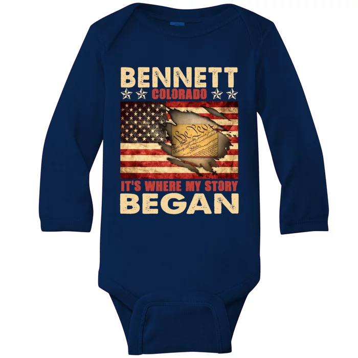 Bennett Colorado Usa Flag Independence Day Great Gift Baby Long Sleeve Bodysuit