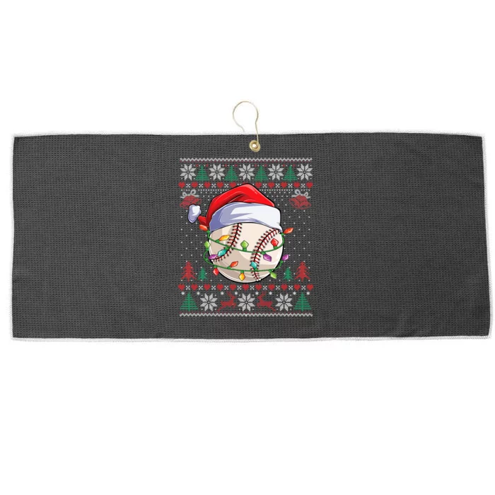 Baseball Christmas Ugly Sweater Funny Santa Sport Large Microfiber Waffle Golf Towel