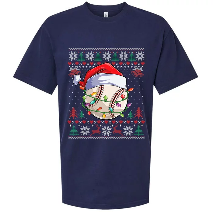 Baseball Christmas Ugly Sweater Funny Santa Sport Sueded Cloud Jersey T-Shirt