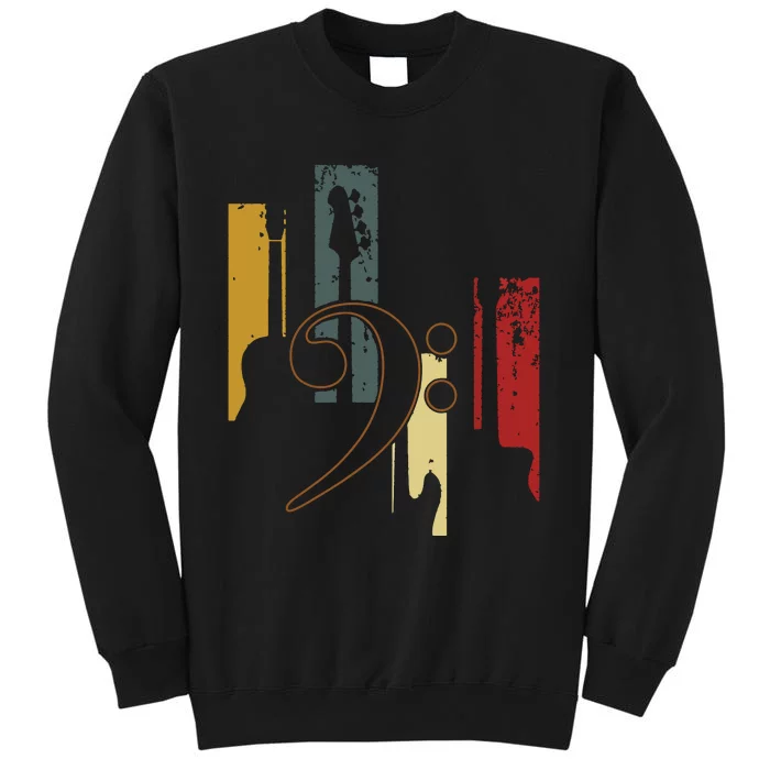 Bass Clef Vintage Bass Guitar Players Music Vintage Guitar Tall Sweatshirt