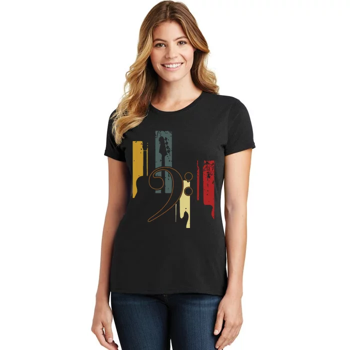 Bass Clef Vintage Bass Guitar Players Music Vintage Guitar Women's T-Shirt