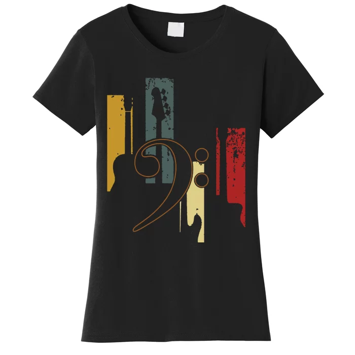 Bass Clef Vintage Bass Guitar Players Music Vintage Guitar Women's T-Shirt