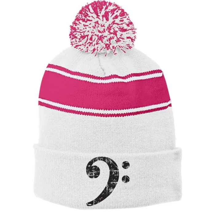 Bass Clef Vintage Black Bassist Bass Player Stripe Pom Pom Beanie