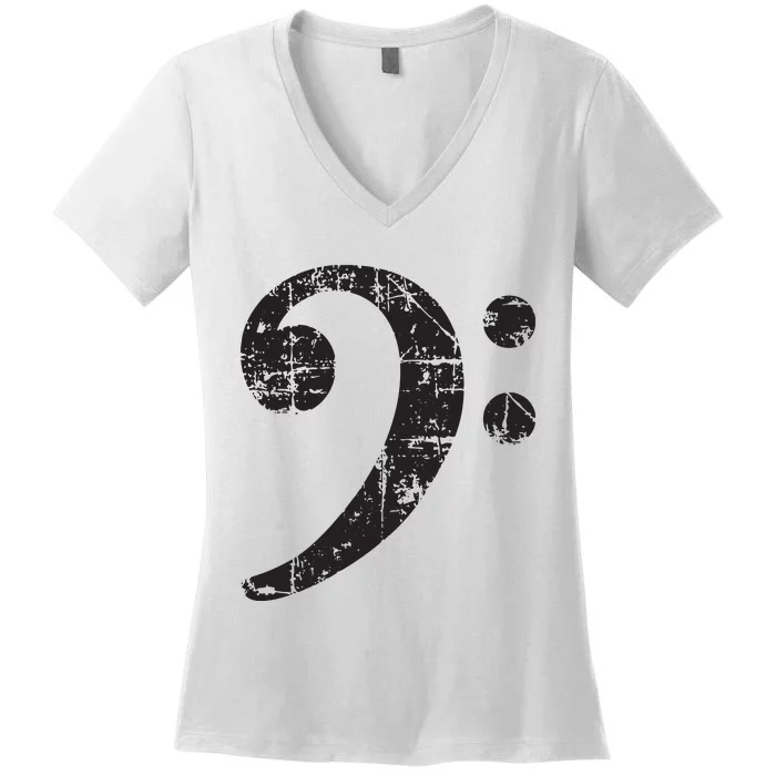 Bass Clef Vintage Black Bassist Bass Player Women's V-Neck T-Shirt