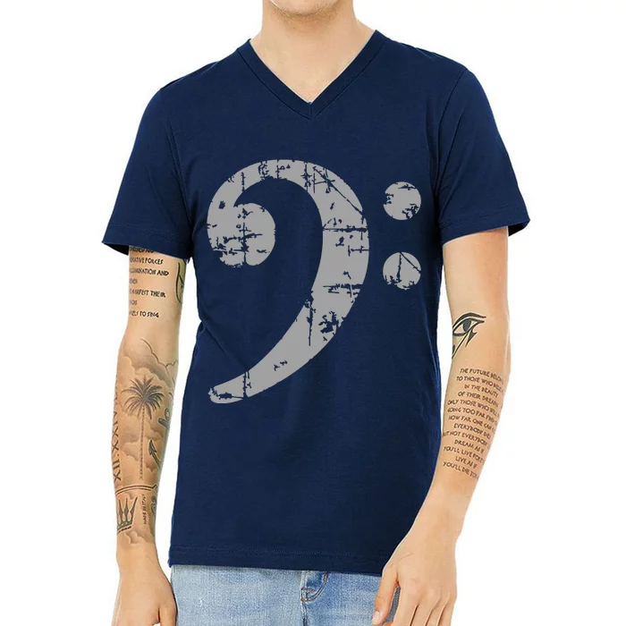 Bass Clef Vintage Gray Bass Players V-Neck T-Shirt