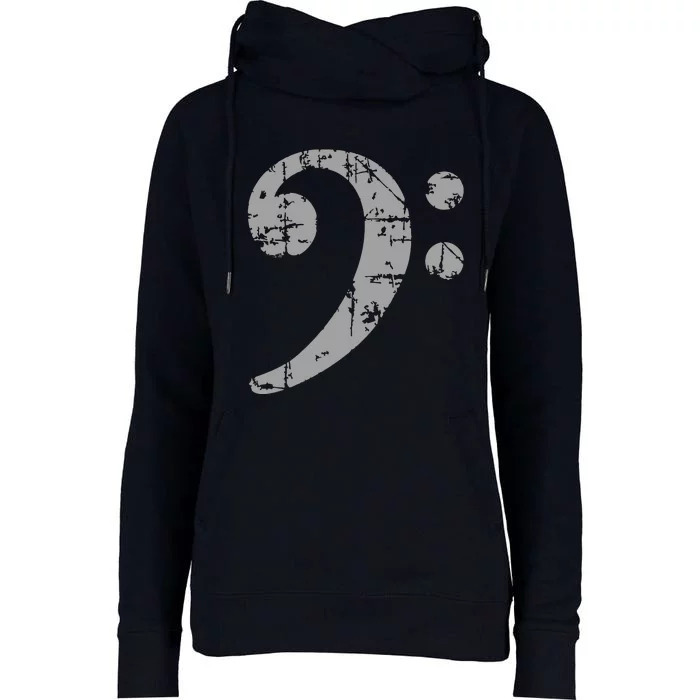 Bass Clef Vintage Gray Bass Players Womens Funnel Neck Pullover Hood