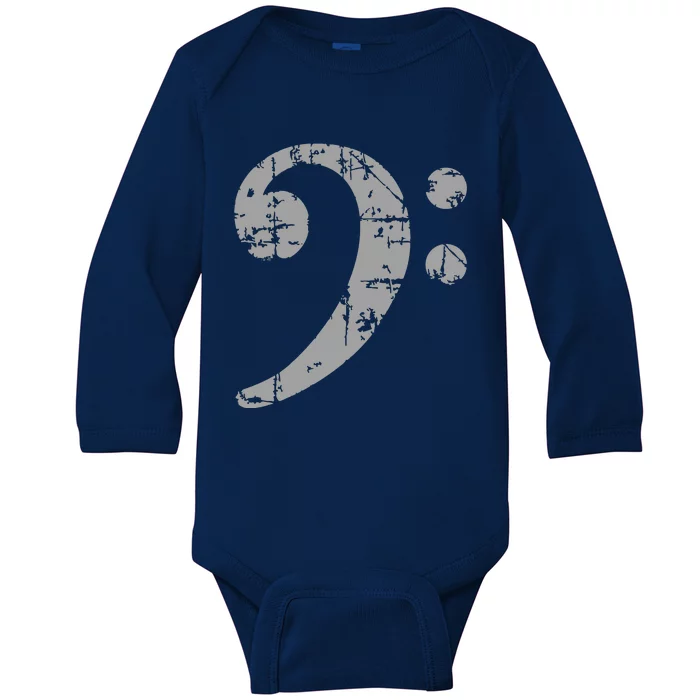 Bass Clef Vintage Gray Bass Players Baby Long Sleeve Bodysuit