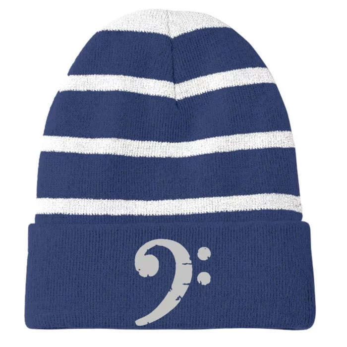 Bass Clef Vintage Gray Left Bassist Bass Player Striped Beanie with Solid Band