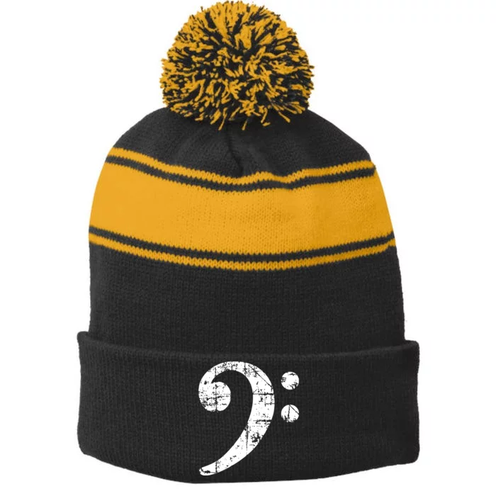 Bass Clef Vintage White Bassist Bass Player Stripe Pom Pom Beanie