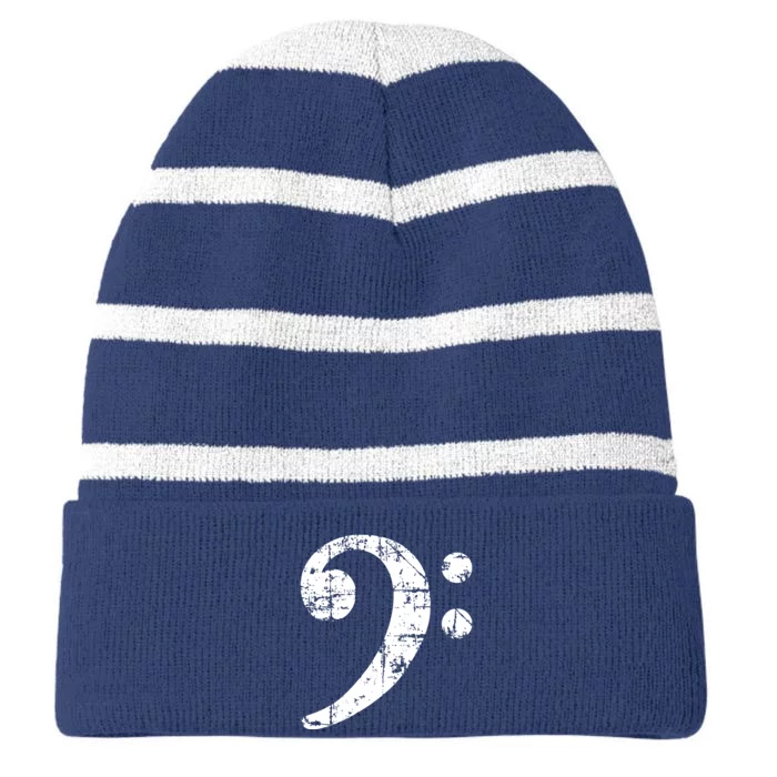 Bass Clef Vintage White Bassist Bass Player Striped Beanie with Solid Band