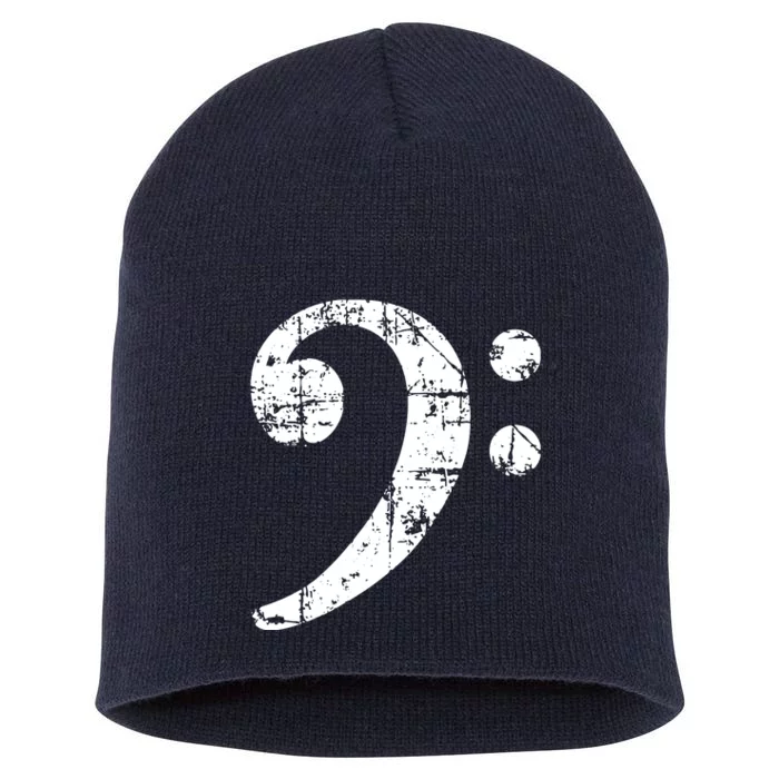 Bass Clef Vintage White Bassist Bass Player Short Acrylic Beanie