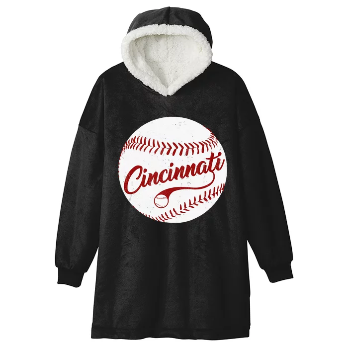 Baseball Cincinnati Vintage Ball Red Seam National Pastime Hooded Wearable Blanket