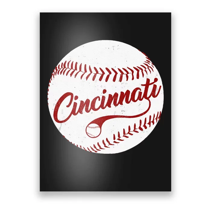 Baseball Cincinnati Vintage Ball Red Seam National Pastime Poster