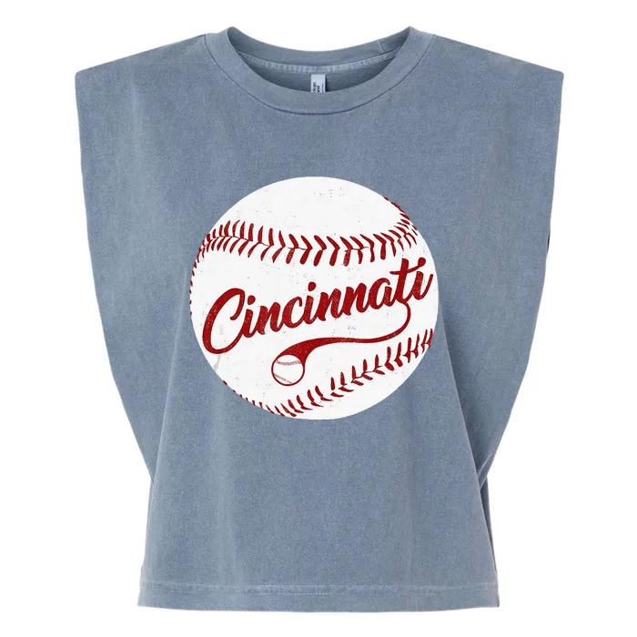 Baseball Cincinnati Vintage Ball Red Seam National Pastime Garment-Dyed Women's Muscle Tee