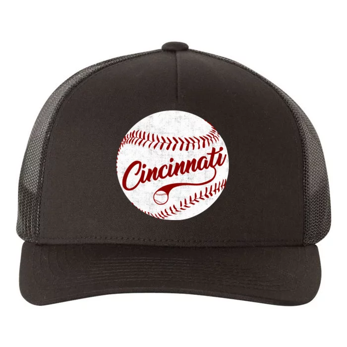 Baseball Cincinnati Vintage Ball Red Seam National Pastime Yupoong Adult 5-Panel Trucker Hat