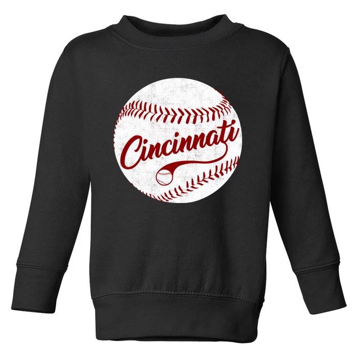 Baseball Cincinnati Vintage Ball Red Seam National Pastime Toddler Sweatshirt