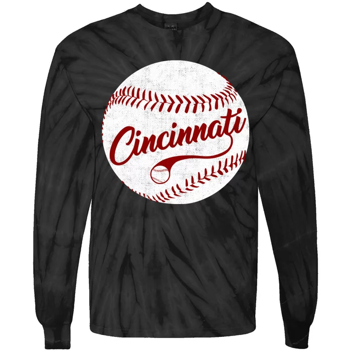 Baseball Cincinnati Vintage Ball Red Seam National Pastime Tie-Dye Long Sleeve Shirt