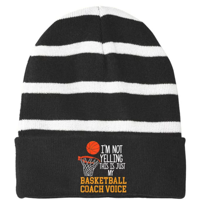 Basketball Coach Voice, Funny Basketball Coach Tshirt Striped Beanie with Solid Band