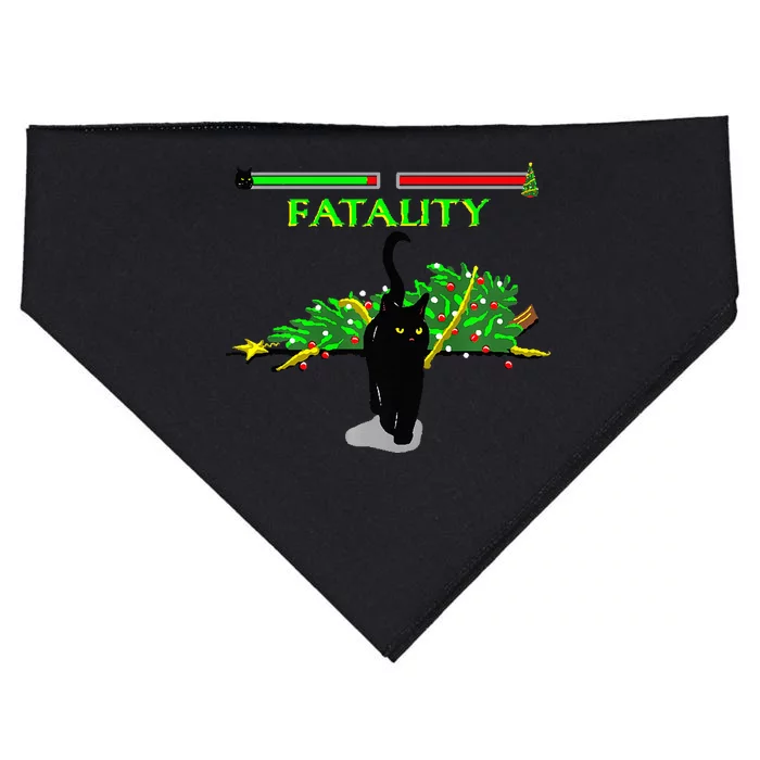 Black Cat Vs Christmas Tree Retro Video Fighting Game Funny USA-Made Doggie Bandana