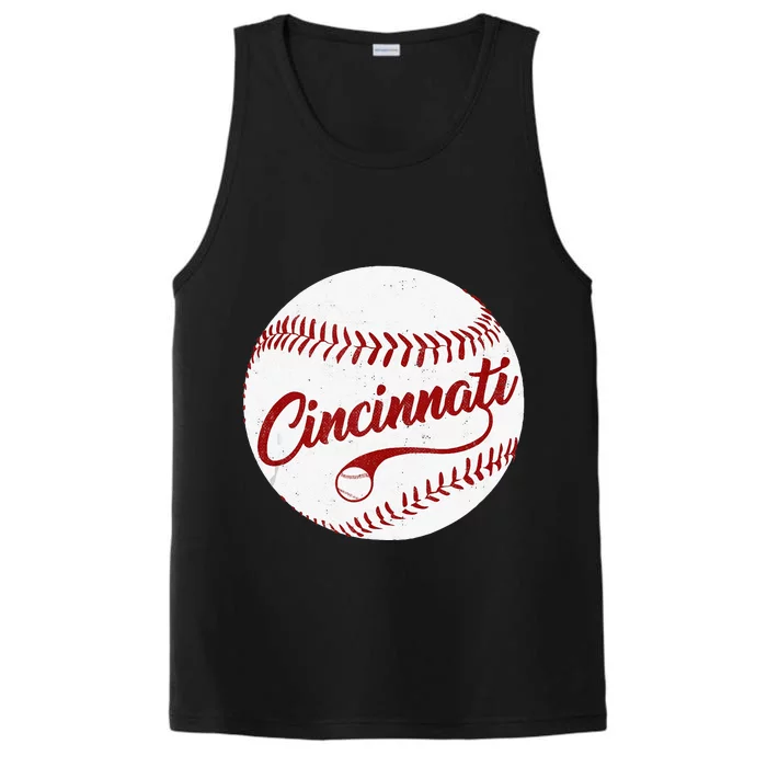 Baseball Cincinnati Vintage Ball Red Seam National Pastime Performance Tank