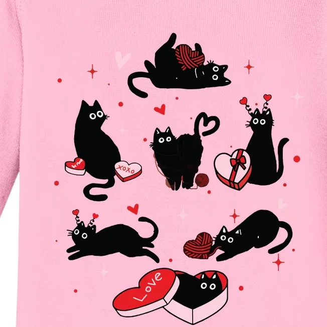 Black Cat Valentine Shirts Cat Valentines Day Cat Mom Valentines Baby Long Sleeve Bodysuit