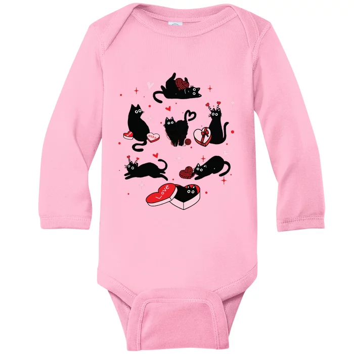 Black Cat Valentine Shirts Cat Valentines Day Cat Mom Valentines Baby Long Sleeve Bodysuit