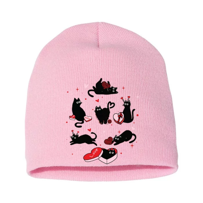 Black Cat Valentine Shirts Cat Valentines Day Cat Mom Valentines Short Acrylic Beanie