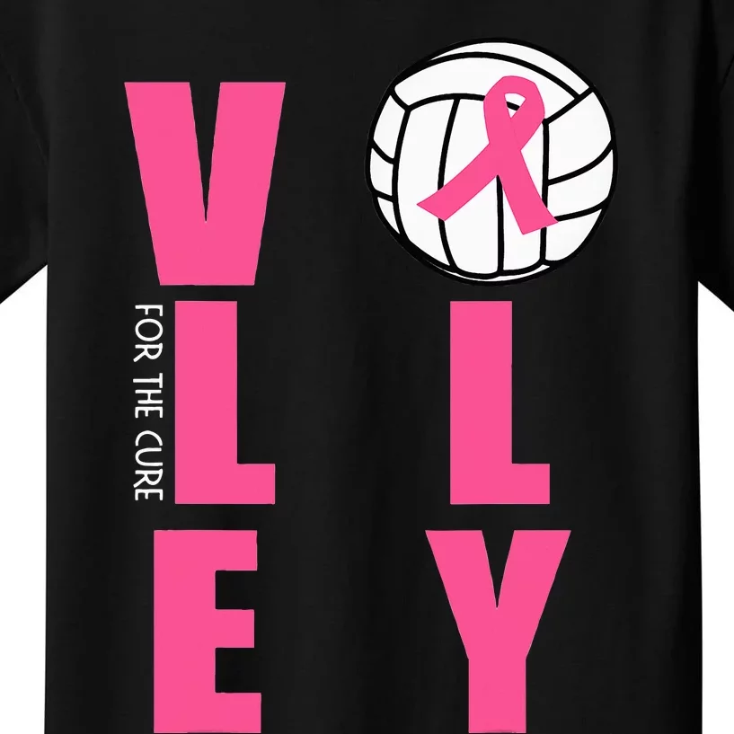 Breast Cancer Volleyball Pink Ribbon Volley For The Cure Kids T-Shirt