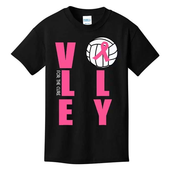 Breast Cancer Volleyball Pink Ribbon Volley For The Cure Kids T-Shirt