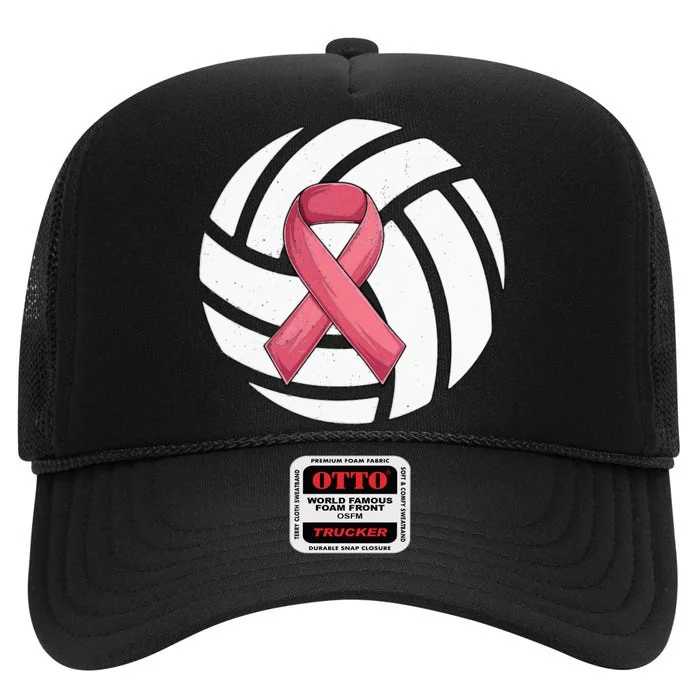 Breast Cancer Volleyball Pink Ribbon Awareness Costume High Crown Mesh Trucker Hat