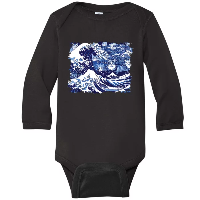 Blue Cats Wave For Kamala Funny Cat Lovers Kamala Harris Baby Long Sleeve Bodysuit