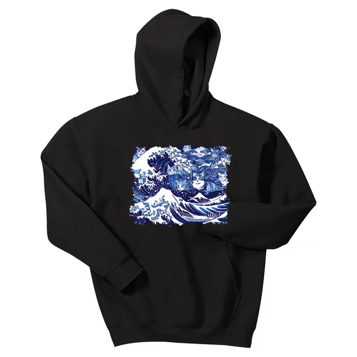 Blue Cats Wave For Kamala Funny Cat Lovers Kamala Harris Kids Hoodie