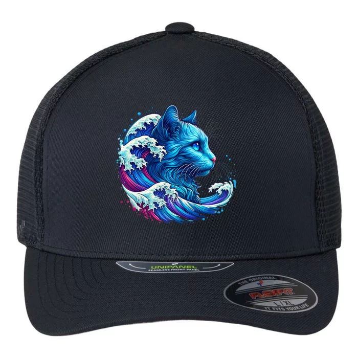 Blue Cat Wave For Kamala 47 Funny Cat Ladies Harris 2024 Flexfit Unipanel Trucker Cap