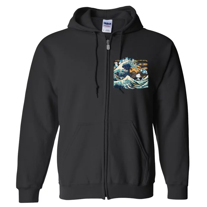 Blue Cats Wave For Kamala Funny Cat Lady President Full Zip Hoodie